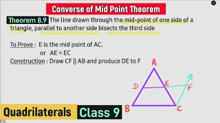 Converse of mid point theorem Class 9  Theorem 89 Quadrilaterals Class 9th Maths New NCERT [upl. by Wahkuna588]