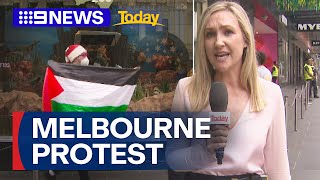 Protesters rallying outside Myers Christmas windows despite cancelling plans  9 News Australia [upl. by Mirth179]