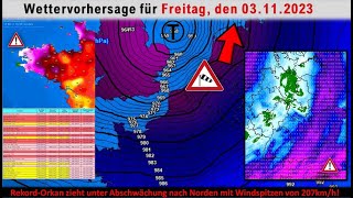 Rekorde geknackt RekordOrkan zieht weiter nach Norden  Das Wetter für den 03112023 Regen Wind [upl. by Laufer]