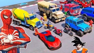 MOTOS CARROS e CAMINHÕES com HOMEM ARANHA e HERÓIS Desafio Carros na T Rampa  GTA V [upl. by Giesser]