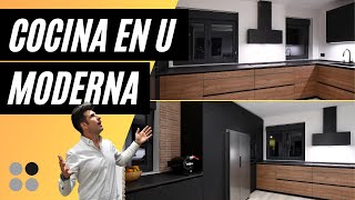 Cocinas MADERA y NEGRAS Modernas en U Cocinas CJR [upl. by Etteiram]