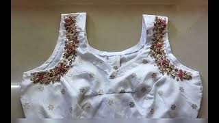 Beautiful sleeveless blouse design with hand work designmy designshortvideo beadsworks blouse [upl. by Anaugal]