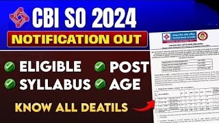 CBI SO 2024 Notification Out  Central Bank Of India Notification 2024  CBI SO New Vacancy 2024 [upl. by Fujio]