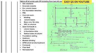 The take off list to use when taking off foundations with columns [upl. by Yetac]