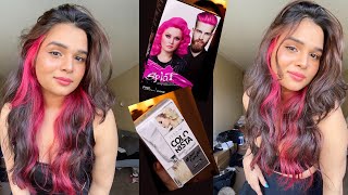 Bleaching And Coloring My Hair PINK At Home  Peekaboo Pink Highlights [upl. by Sauls]