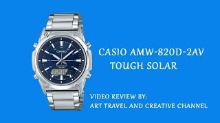 Casio AMW820D2AV Solar Powered World Time Stainless Steel Wrist Watch Video Review [upl. by Rebmaed]