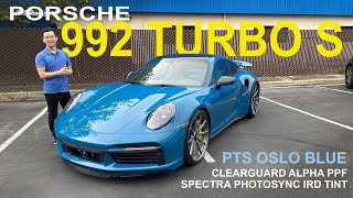 New Porsche 992 Turbo S Oslo Blue 100 Custom ClearGuard Alpha PPF amp Spectra Photosync IRD Tint [upl. by Jenkins]