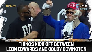 It KICKED OFF between Leon Edwards and Colby Covington at the Press Conference  UFC296 [upl. by Hoshi]