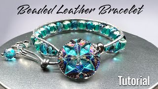 Beaded Leather Bracelet  Jewelry Tutorial  Sam’s Bead Box [upl. by Chan]