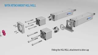 Seamless assembly of electric cylinders PNCE with the motor adapter VK with coupling [upl. by Eiwoh]