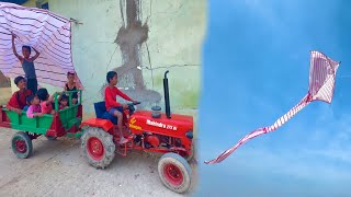 We Will Fly Big Kite In The Sky Part 2  Mini Mahindra 275 Di Tractor  Mini Tractor Big Kite [upl. by Nosylla]