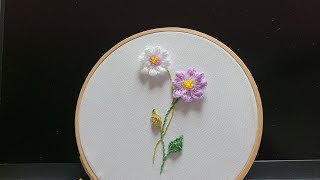 프랑스자수petal stitch drizzle stitch 3D flower design handwork arts and crafts DIY how to stitch [upl. by Greenebaum]