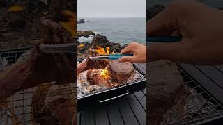 outdoorcooking seaside riverside watersounds bushcooking steakrecipes food 🍲beefrecipes [upl. by Odnavres]