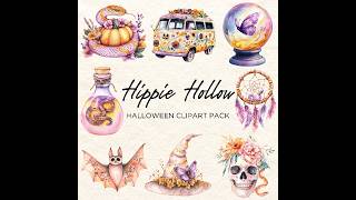 Hippie Halloween Clipart  Whimsical HalloweenThemed Illustrations [upl. by Aneertak72]