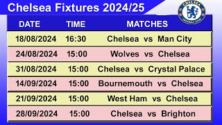 Chelsea 202425 Fixtures for Premier League  Chelsea Fixtures 202425 [upl. by Esikram]