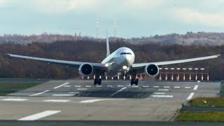 CROSSWIND LANDINGS during a STORMY DAY  BOEING 777 AIRBUS A320  4K [upl. by Inoliel]