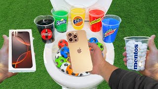 iPhone 16 Pro Desert Titanium VS Popular Sodas  Sprite Coca ColaFantaand Mentos in the toilet [upl. by Ettenowtna489]