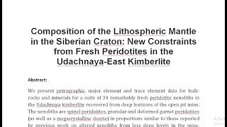 Composition of the Lithospheric Mantle in the Siberian Craton New Constraints from Fresh Peridotites [upl. by Deborath]