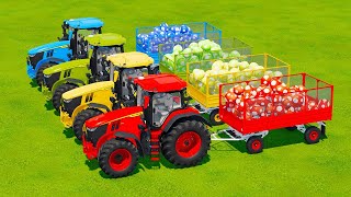 JOHN DERRE vs DEUTZ FAHR vs LAMBORGHINI vs CLAAS TRACTORS BATTLE WITH CABBAGE  Farming Simulator 22 [upl. by Lednik103]