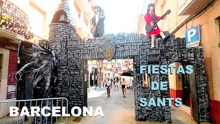 Festa Major Sants  Barcelona Walking Tour  August 2023 Spain 4K [upl. by Reiter]