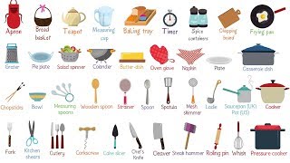 List of Essential Kitchen Utensils  Learn Names of Kitchen Tools in English [upl. by Haroppizt]