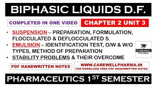 Biphasic Liquid Dosage Form complete  Suspension  Emulsion  Chapter 2 Unit 3  Pharmaceutics 1 [upl. by Clarance]