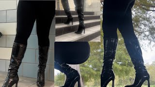 High Heels ASMR Patent Leather Boots Walking in the Mall [upl. by Petes678]