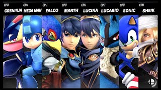 Greninja VS Mega Man VS Falco VS Marth VS Lucina VS Lucario VS Sonic VS Sheik Smash Bros Ultimate [upl. by Eserehc]