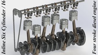 DOHC Inline six cylinder  i6 four stroke diesel engine working animation Solidworks amp Photoview360 [upl. by Niwle]