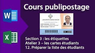 Formation publipostage – les cartes étudiants 12 Préparer la liste des étudiants [upl. by Eira]