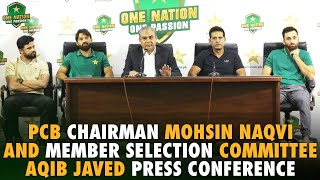 PCB Chairman Mohsin Naqvi and Member Selection Committee Aqib Javed Press Conference  PCB [upl. by Navlys]