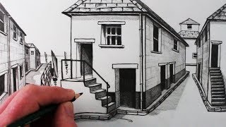 How to Draw a House in 1Point Perspective Step by Step [upl. by Lorens]