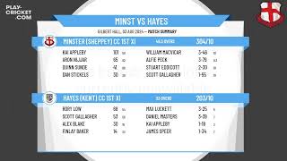 Minster Sheppey CC 1st XI v Hayes Kent CC 1st XI [upl. by Ecahc]