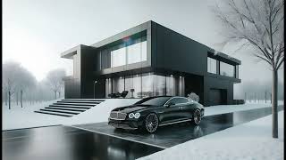 Winter Opulence A Sleek Black Luxury Car and Modern Mansion in the Snow [upl. by Elisa]