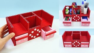 DIY  Waste Paper Crafts  Desktop Organizer  Pen Holder Organizer and Make up Organizer [upl. by Arait]