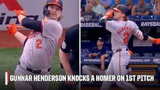 Gunnar Henderson hits solo homer on the VERY FIRST PITCH OF THE GAME 🔥  ESPN MLB [upl. by Wenona]