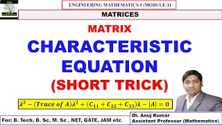 Short Trick for Characteristic Equation of Matrix  Characteristic Equation of Matrix [upl. by Pengelly579]