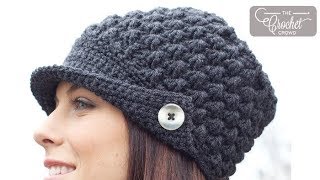 How to Crochet Easy Crochet Womens Peak Cap Hat [upl. by Domingo713]