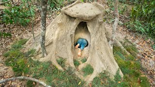 GIRL LIVING OFF GRID Built The Most Secret Underground Hut inside Artisficial Dead Tree [upl. by Gusella270]