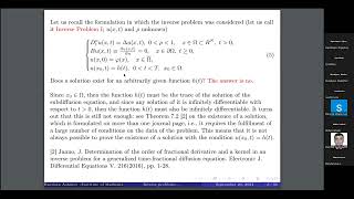 RAshurovInverse Problem of Determining the Order of Fractional Derivative in Partial Derivative Eq [upl. by Aihsad]