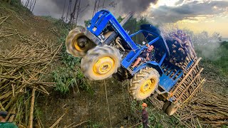 Test tractor loaded and the end ISEKI tractor carrying overloaded logs down the mountain [upl. by Nej]