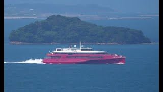 Queen Beetle 2024831 関門航路西航 The highspeed ferry of Kyushu Railway Company jets through Kanmon [upl. by Fernald]