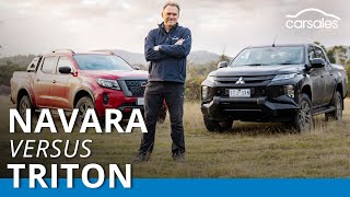 Nissan Navara PRO4X v Mitsubishi Triton GSR 2021 Review carsalescomau [upl. by Rednas]