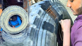 Amazing skill of Repairing a Hard Impact Sidewall Truck Tire [upl. by Elvis]