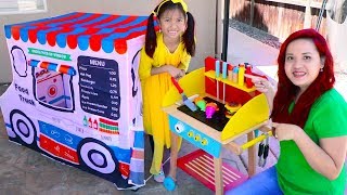 Wendy Pretend Play Cooking with Food Truck Tent amp Wooden BBQ Grill Toys [upl. by Pulchia]