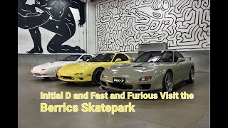 Car Show at the Berrics Skatepark We bring Vinnie and Jetts Initial D RX7s  Fast and Furious Cars [upl. by Brahear439]