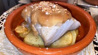 BACALAO CON MUSELINA DE AJO NEGRORECETA MUY FÁCIL Y DELICIOSA [upl. by Karlee604]