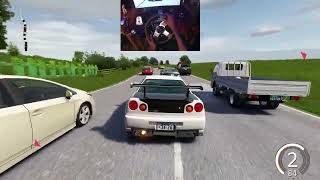 Aggressive NIssan Skyline R34 going through Traffic with Flames in Assetto Corsa on PC [upl. by Ewen496]