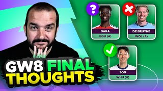 ⚠️ SAKA DOUBTS ⚠️  FPL GAMEWEEK 8 FINAL TEAM SELECTION THOUGHTS  202425 [upl. by Alidus27]