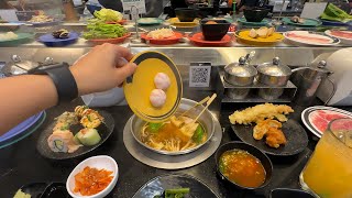 12 AllYouCanEat Hotpot Conveyor Belt Restaurant [upl. by Stacie77]